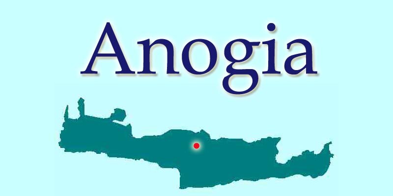Map of Crete with a red dot marking Anogia in the centre of the island