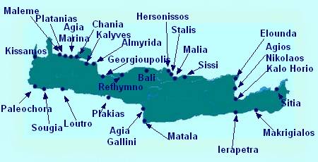 Map Of Crete Resorts Map of Crete showing Crete Tourist Attractions & Beach Resorts